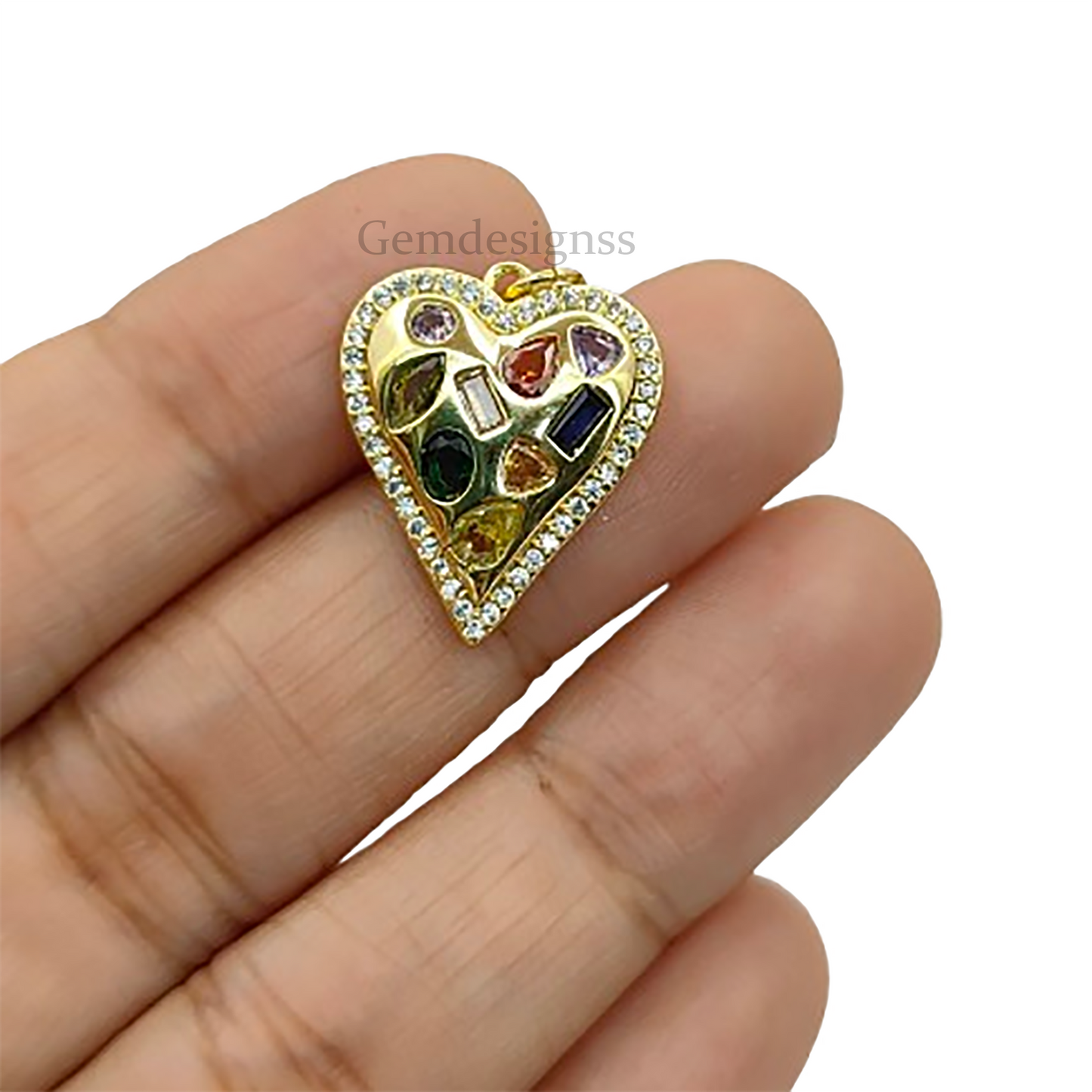 18K Gold Filled Micropave CZ Heart Pendant Multicolor Sparkling Love Charm for Handmade Jewelry, Necklaces & Bracelets- Selling Per Piece