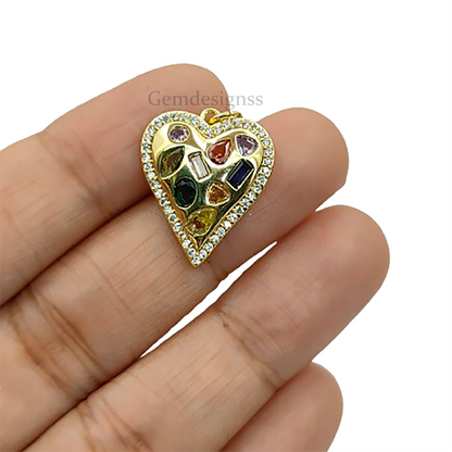 18K Gold Filled Micropave CZ Heart Pendant Multicolor Sparkling Love Charm for Handmade Jewelry, Necklaces & Bracelets- Selling Per Piece