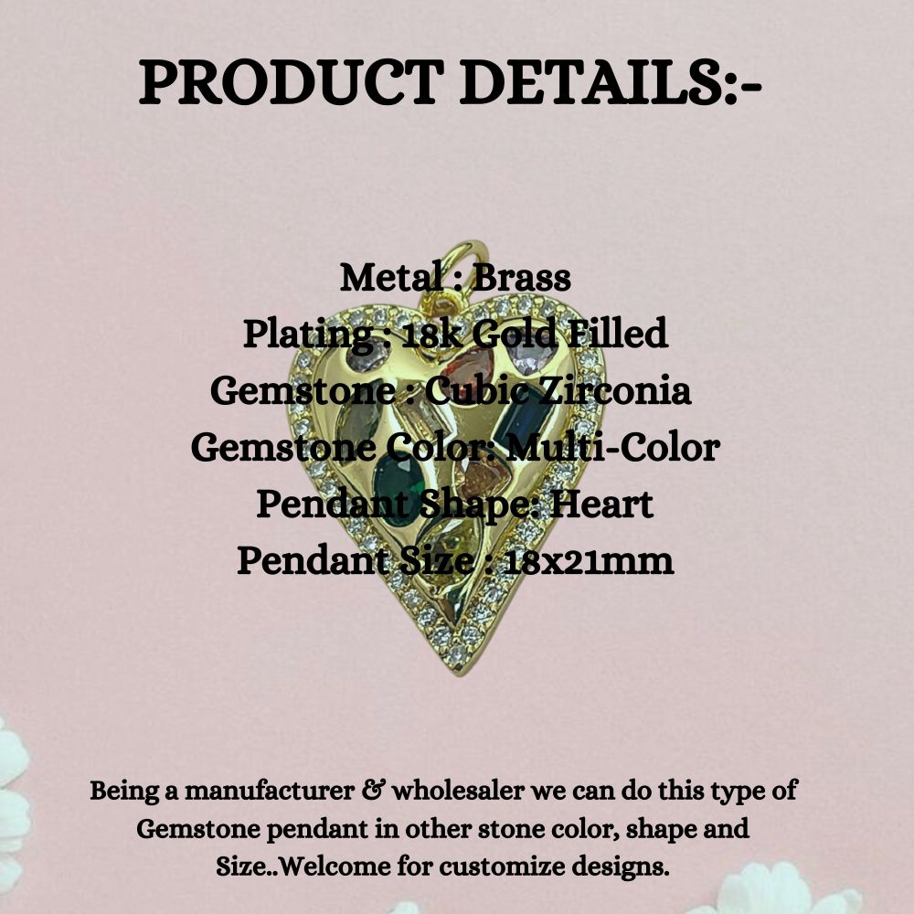 18K Gold Filled Micropave CZ Heart Pendant Multicolor Sparkling Love Charm for Handmade Jewelry, Necklaces & Bracelets- Selling Per Piece