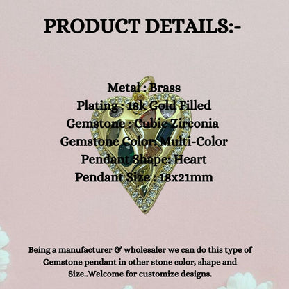 18K Gold Filled Micropave CZ Heart Pendant Multicolor Sparkling Love Charm for Handmade Jewelry, Necklaces & Bracelets- Selling Per Piece