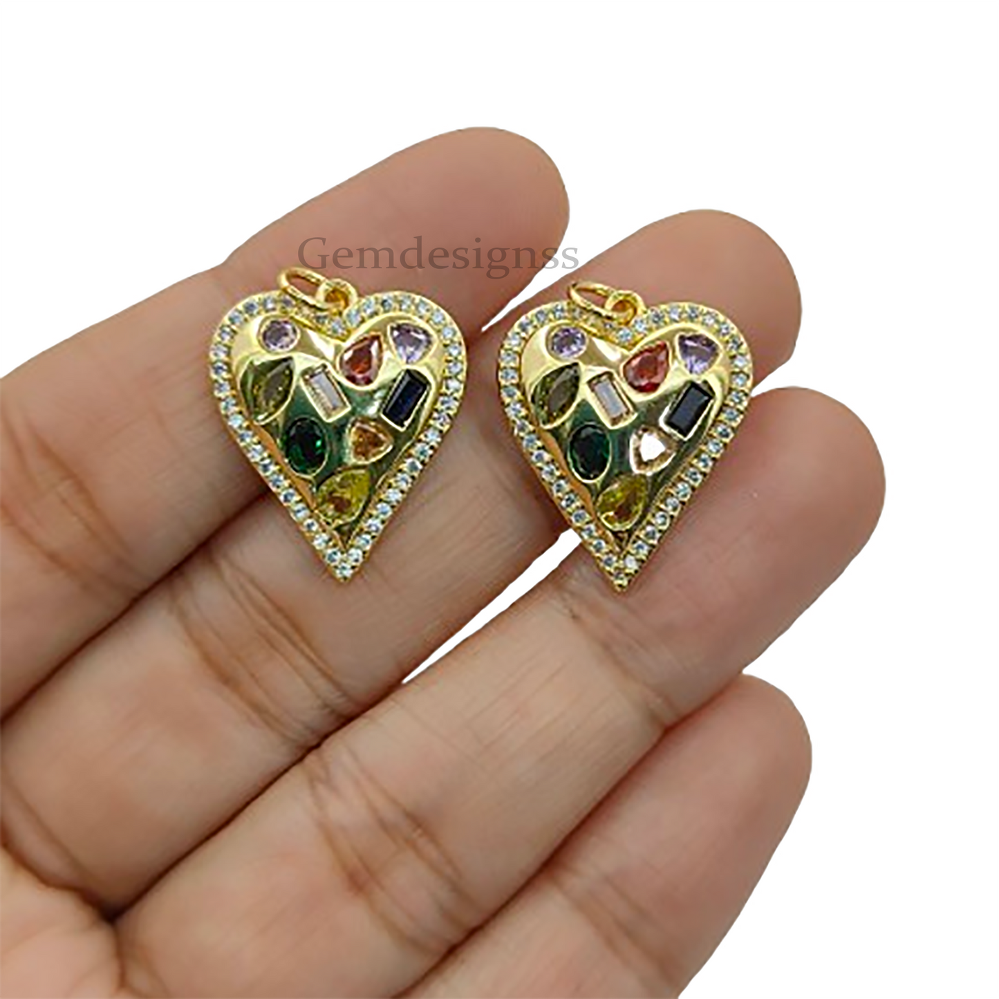 18K Gold Filled Micropave CZ Heart Pendant Multicolor Sparkling Love Charm for Handmade Jewelry, Necklaces & Bracelets- Selling Per Piece
