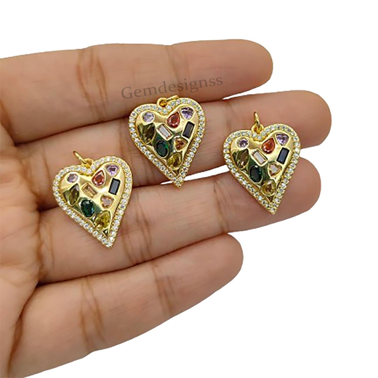 18K Gold Filled Micropave CZ Heart Pendant Multicolor Sparkling Love Charm for Handmade Jewelry, Necklaces & Bracelets- Selling Per Piece