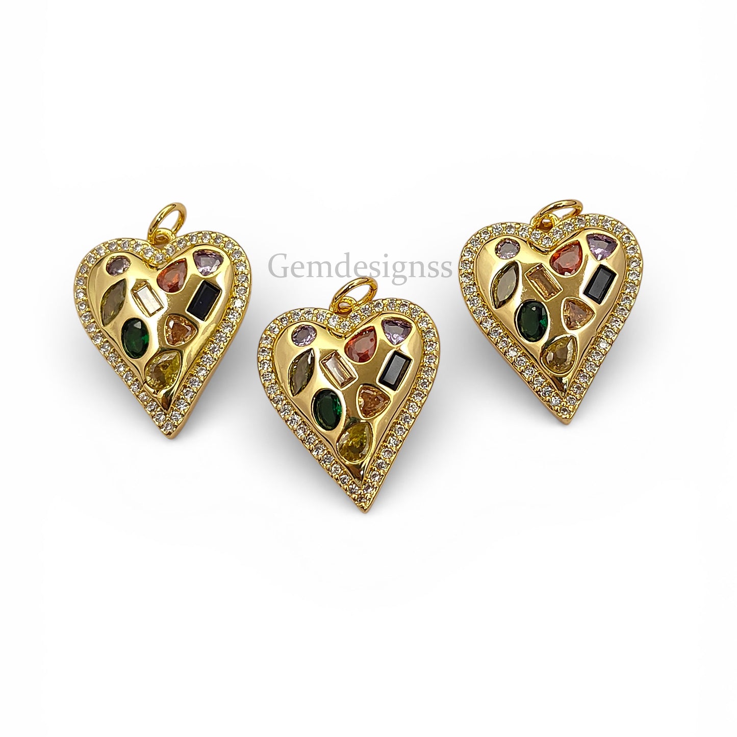 18K Gold Filled Micropave CZ Heart Pendant Multicolor Sparkling Love Charm for Handmade Jewelry, Necklaces & Bracelets- Selling Per Piece