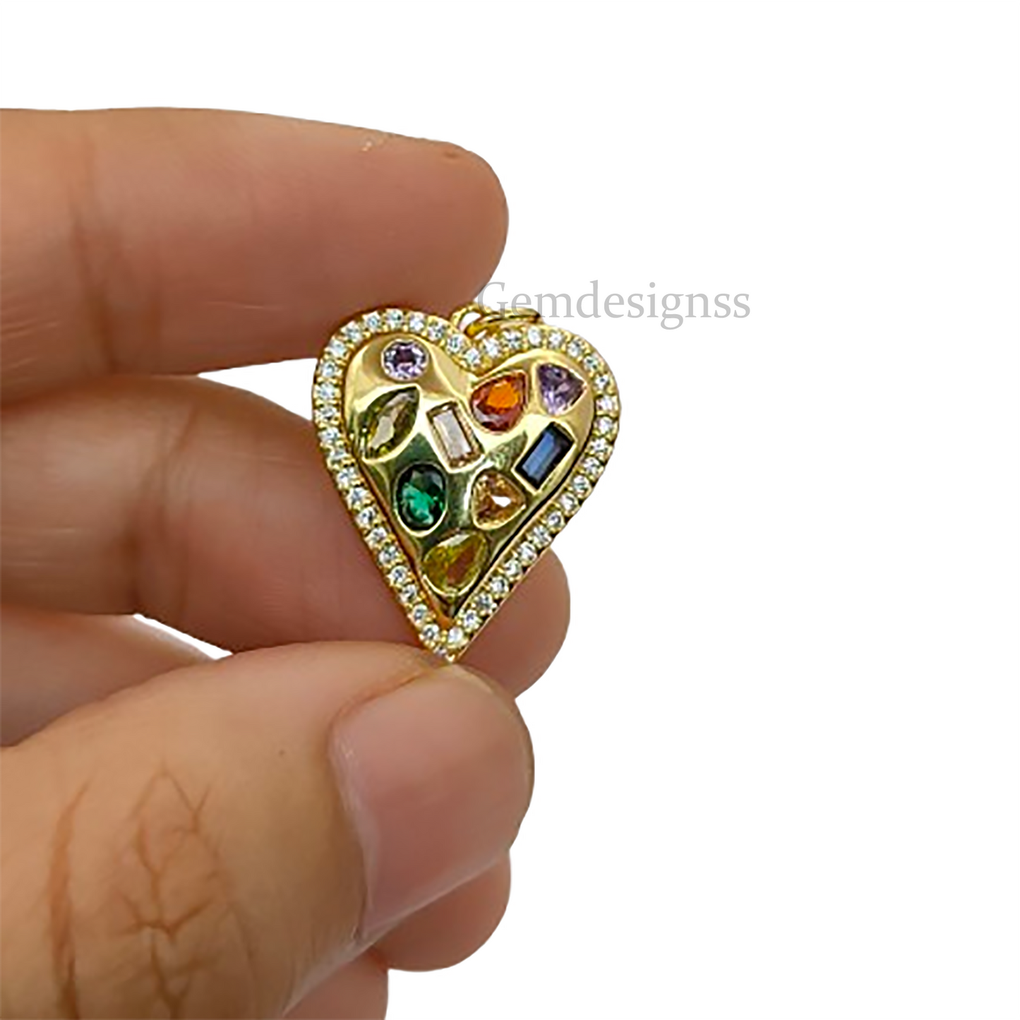 18K Gold Filled Micropave CZ Heart Pendant Multicolor Sparkling Love Charm for Handmade Jewelry, Necklaces & Bracelets- Selling Per Piece
