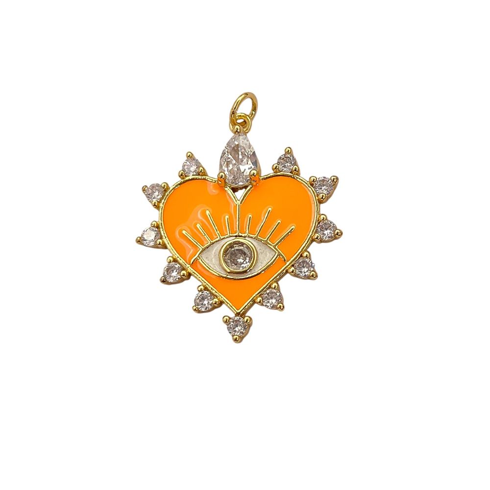 18K gold filled orange heart evil eye charm