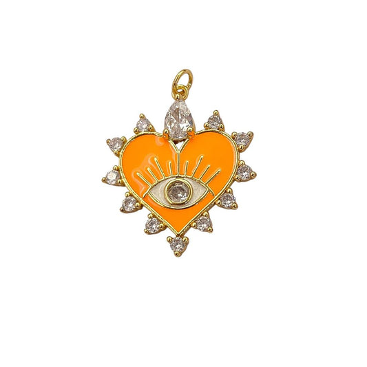 18K gold filled orange heart evil eye charm
