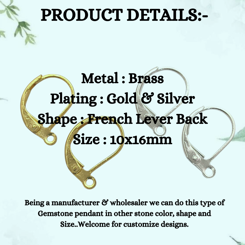 18K Gold Plated Lever Back Earring Hooks, French Ear Wire Components for DIY Jewelry