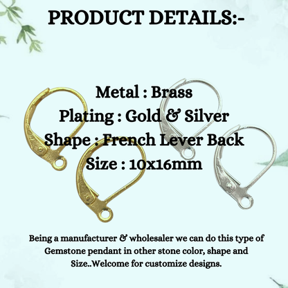 18K Gold Plated Lever Back Earring Hooks, French Ear Wire Components for DIY Jewelry
