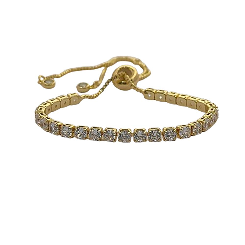 18K Gold Plated White Cubic Zirconia Tennis Bracelet with Prong Setting, Adjustable Women Jewelry – Selling by Bracelet