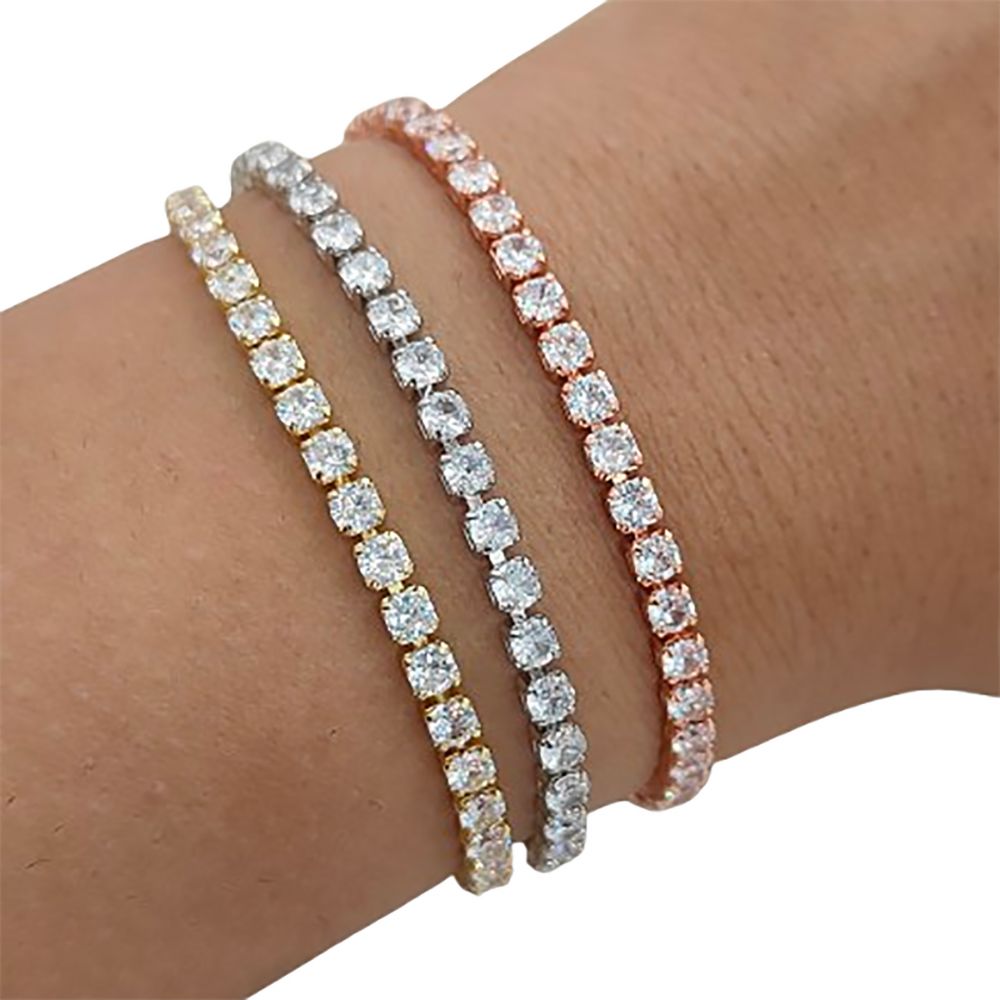 18K Gold Plated White Cubic Zirconia Tennis Bracelet with Prong Setting, Adjustable Women Jewelry – Selling by Bracelet