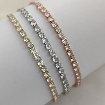 18K Gold Plated White Cubic Zirconia Tennis Bracelet with Prong Setting, Adjustable Women Jewelry – Selling by Bracelet