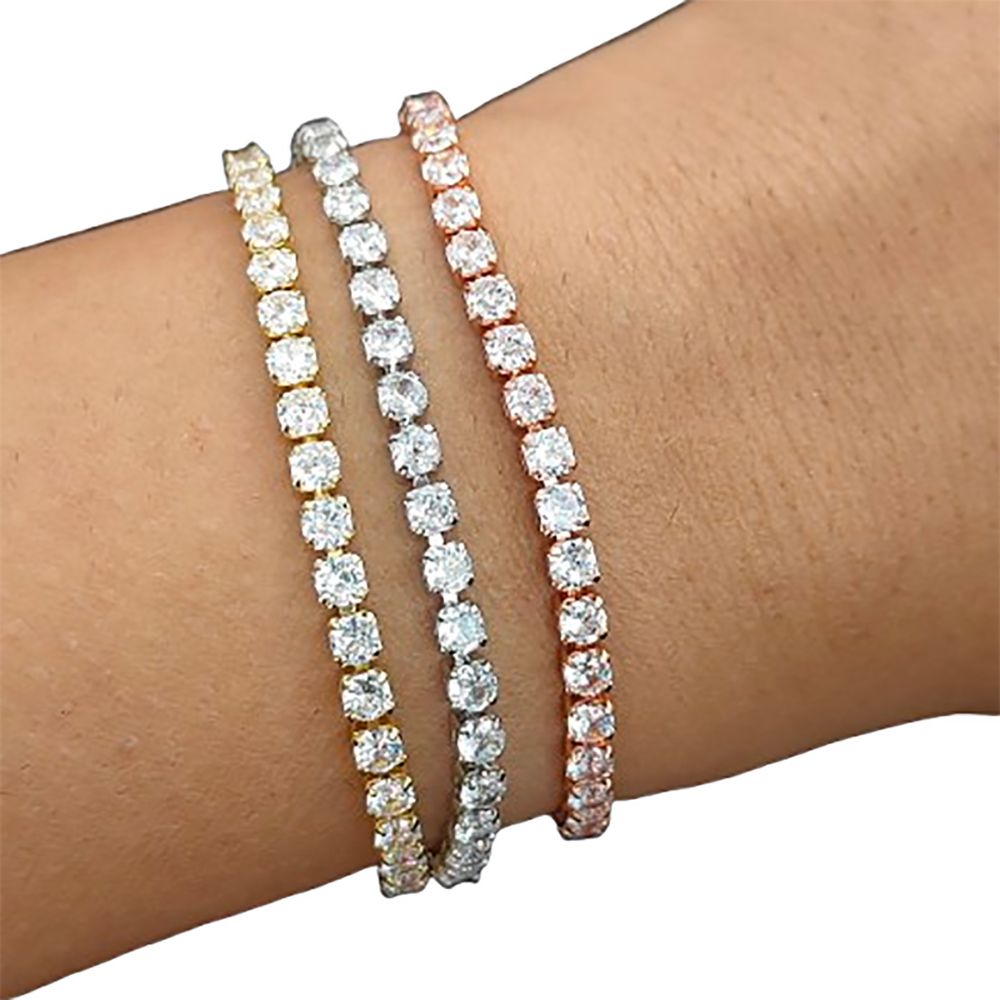 18K Gold Plated White Cubic Zirconia Tennis Bracelet with Prong Setting, Adjustable Women Jewelry – Selling by Bracelet