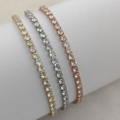 18K Gold Plated White Cubic Zirconia Tennis Bracelet with Prong Setting, Adjustable Women Jewelry – Selling by Bracelet