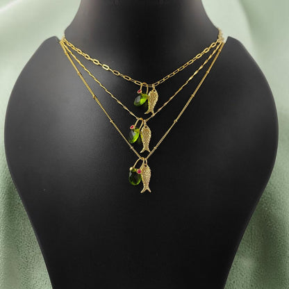 18k Gold Plated Fish Pisces Necklace, Peridot Quartz Oval Pendant, August Birthstone Ocean Jewelry