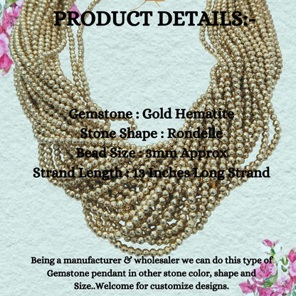 Gold Hematite Beads Strand 3mm Faceted Round Metallic Gemstone Beads, 13-Inch Strand for DIY Jewelry Making Supplies- Selling Per Strand