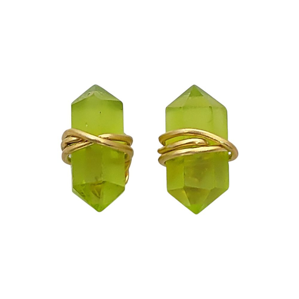 Handmade 12x5mm Peridot Earrings Gold Vermeil Wire Wrapped Healing Crystal Studs for Women- Selling Per Pair