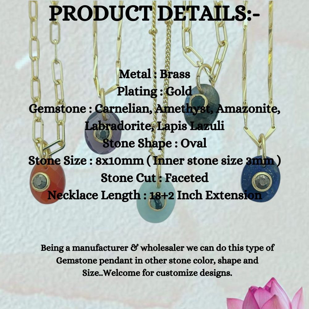 Minimalist Pyrite Gemstone Necklace Tiny Double Oval Pendant Jewelry for Women- Selling Per Piece