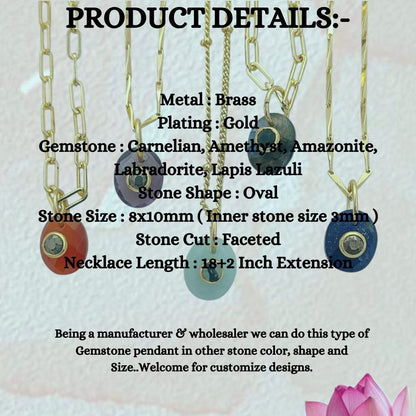 Minimalist Pyrite Gemstone Necklace Tiny Double Oval Pendant Jewelry for Women- Selling Per Piece