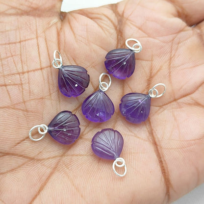 Handcrafted Amethyst Seashell Pendant February Birthstone Gold Plated Silver Jewelry