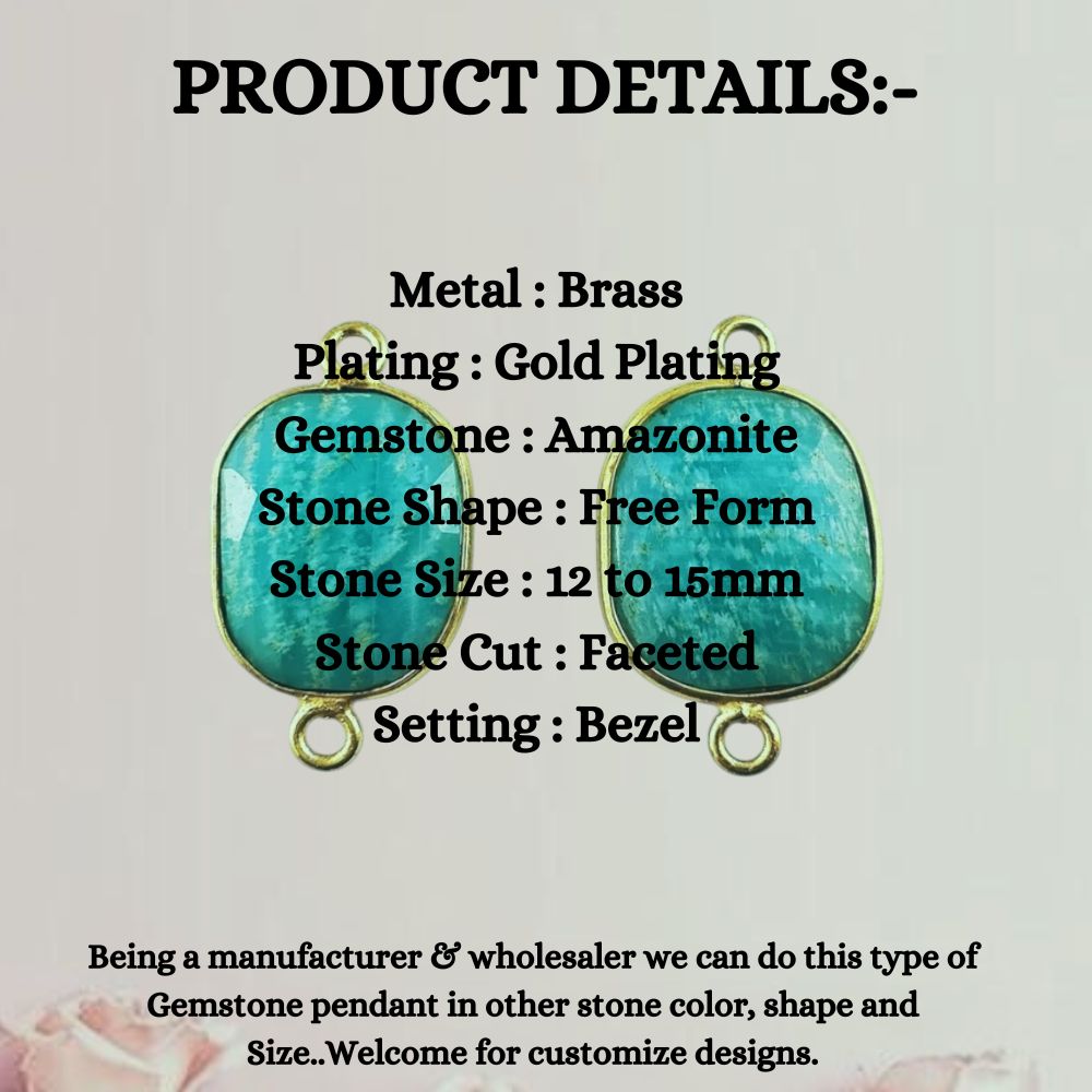 Handmade Amazonite Free Form Connector 12–15mm Gold Plated Gemstone Links for Jewelry Designers & DIY Projects- Selling Per Piece