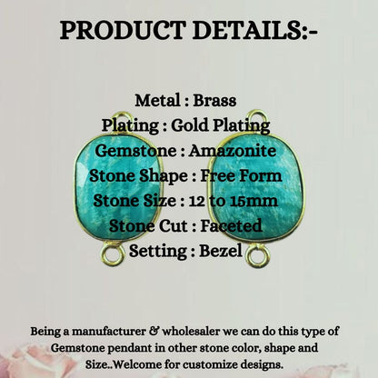 Handmade Amazonite Free Form Connector 12–15mm Gold Plated Gemstone Links for Jewelry Designers & DIY Projects- Selling Per Piece