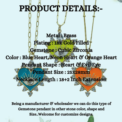 18K Gold Plated Enamel Heart Evil Eye Necklace with CZ Dainty Handmade Minimalist Jewelry for Women- Selling Per Necklace
