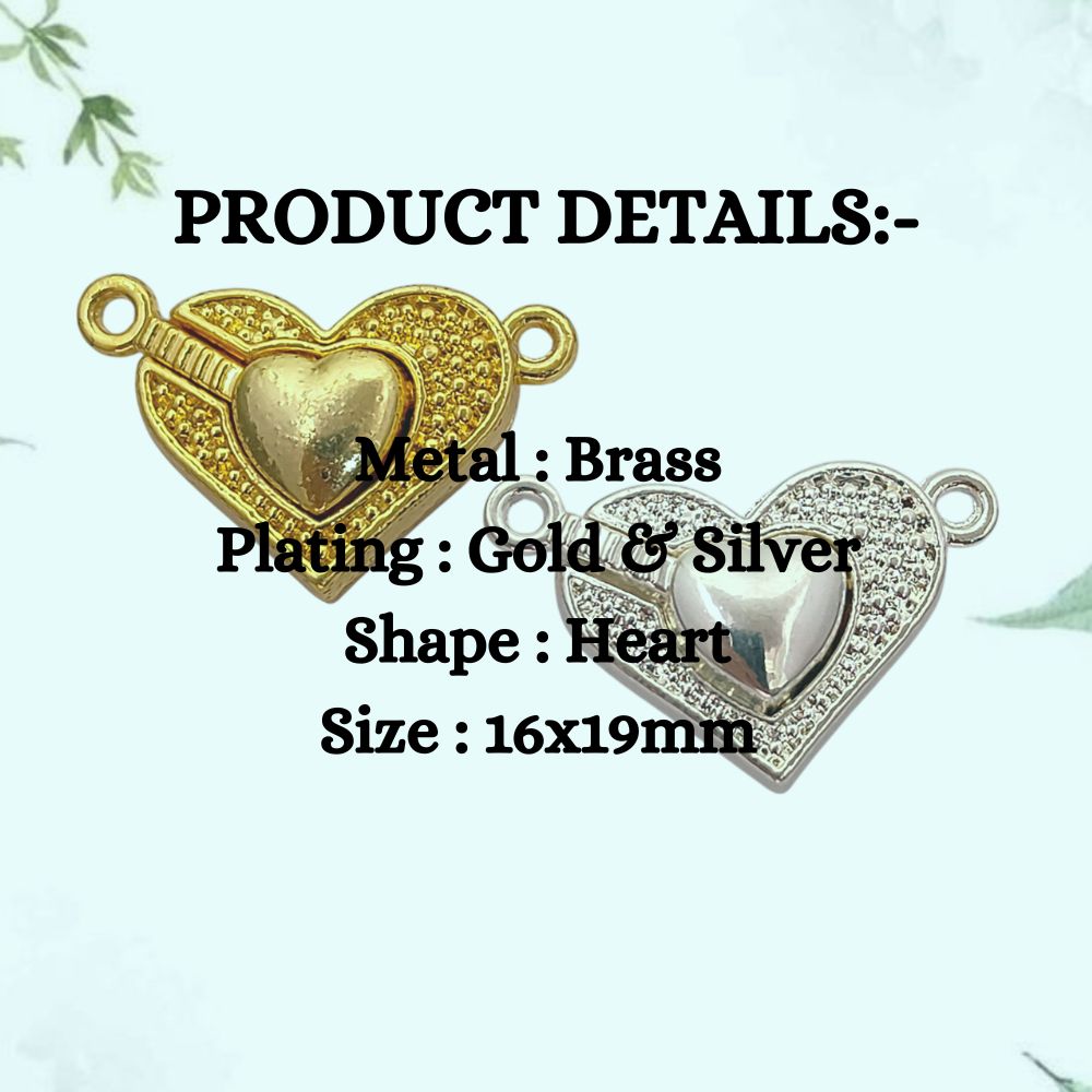 Gold Magnetic Heart Separable Clasp, Silver Love Bracelet Connector, DIY Jewelry Making Toggle Finding