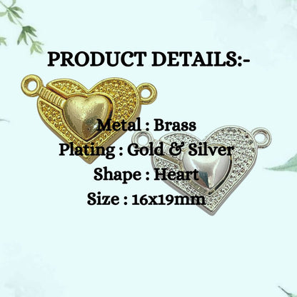 Gold Magnetic Heart Separable Clasp, Silver Love Bracelet Connector, DIY Jewelry Making Toggle Finding