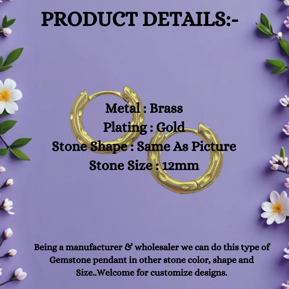 Gold Plated Hammered Hoop Earrings Chunky Minimalist Huggies for Daily Wear- Selling Per Pair