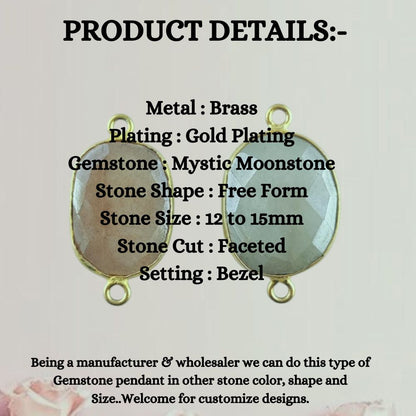 12–15mm Mystic Moonstone Free Form Connector Gold Bezel Gemstone Charm for Bracelets, Earrings & Necklaces- Selling Per Piece