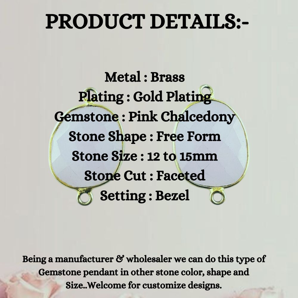 Gold Plated Pink Chalcedony Connector 12–15mm Free Form Gemstone Link for DIY Jewelry Creations- Selling Per Piece