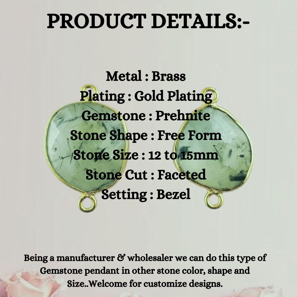 Prehnite Bezel Connector 12–15mm Free Form Gemstone Charm for Earrings, Necklaces & Bracelets- Selling Per Piece