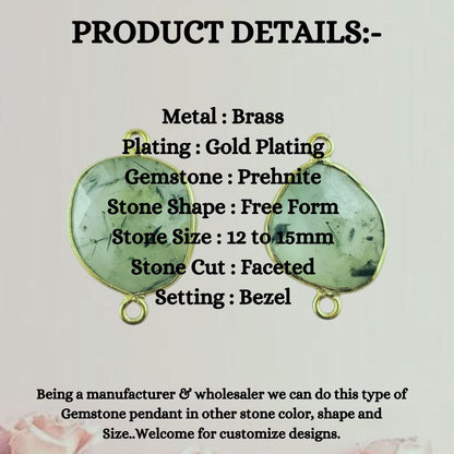 Prehnite Bezel Connector 12–15mm Free Form Gemstone Charm for Earrings, Necklaces & Bracelets- Selling Per Piece
