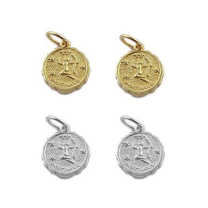 Round Zodiac Sign Charms in Silver & Gold Plated Brass Astrology Themed Constellation Pendants for DIY Jewelry Making- Selling/Piece
