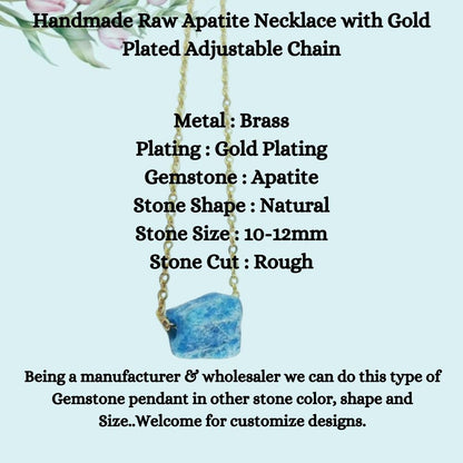 Handmade Raw Apatite Necklace with Gold Plated Adjustable Chain