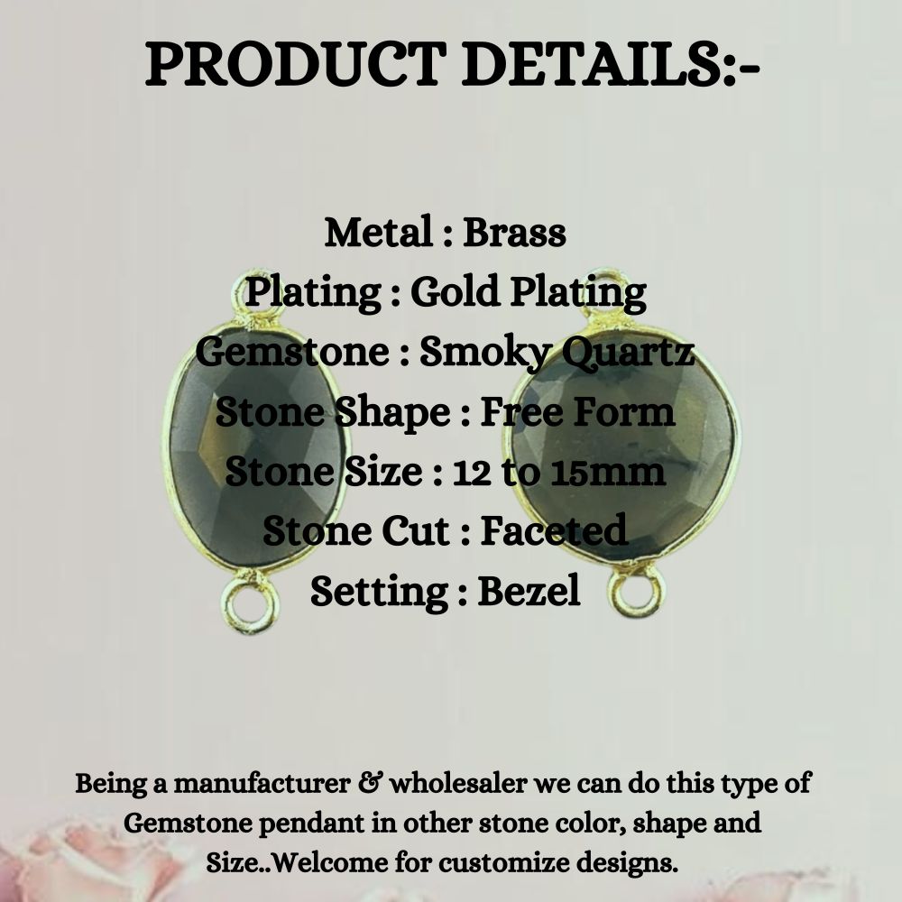 12–15mm Smoky Quartz Bezel Connector, Natural Gemstone Link for Handmade Necklaces, Bracelets, and Earrings- Selling Per Piece