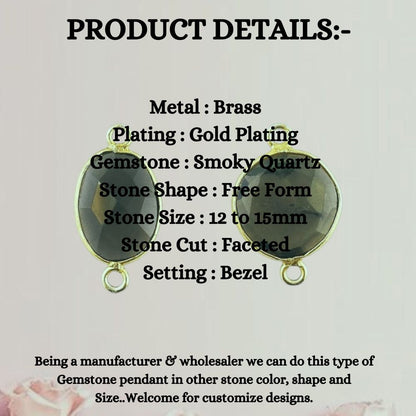 12–15mm Smoky Quartz Bezel Connector, Natural Gemstone Link for Handmade Necklaces, Bracelets, and Earrings- Selling Per Piece