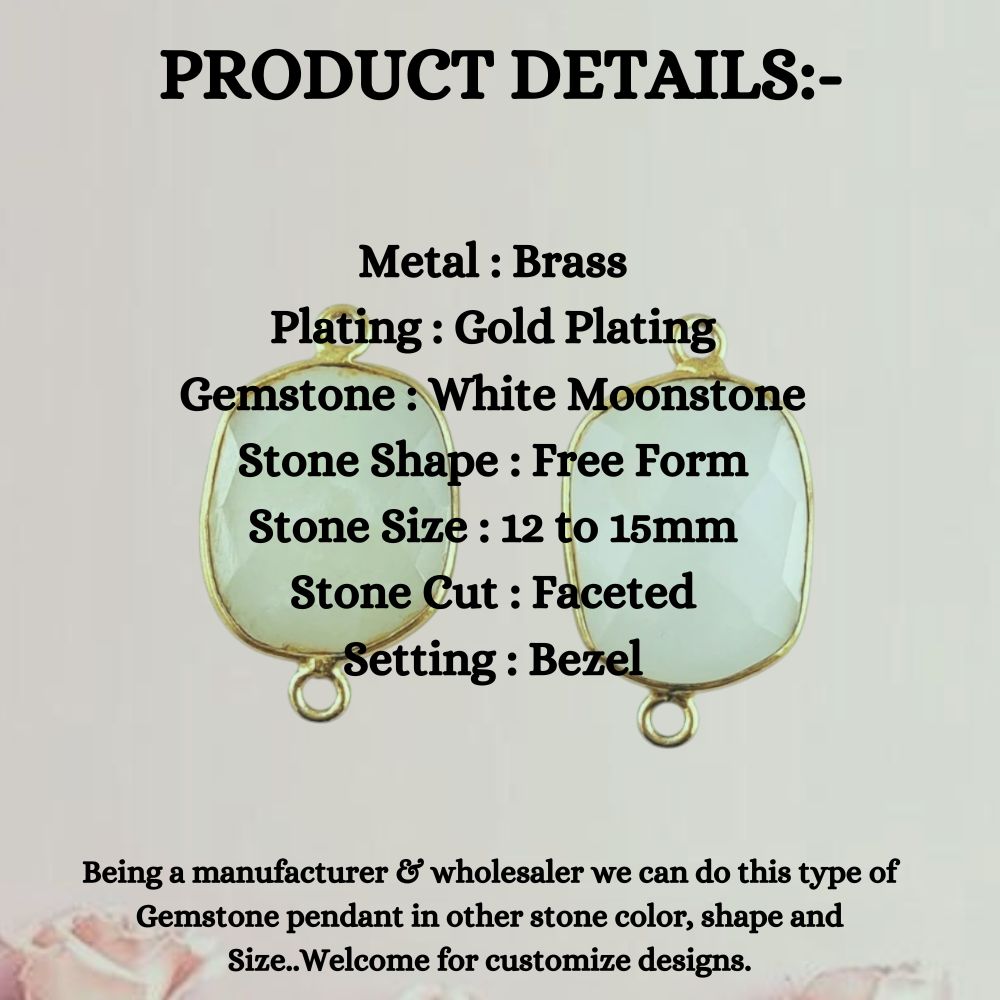White Moonstone Free Form Bezel Connector 12–15mm, Perfect DIY Gemstone Component for Necklaces and Bracelets- Selling Per Piece