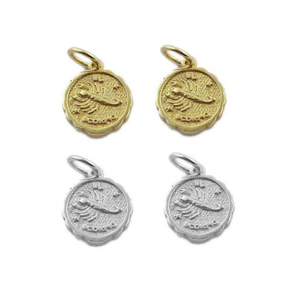 Round Zodiac Sign Charms in Silver & Gold Plated Brass Astrology Themed Constellation Pendants for DIY Jewelry Making- Selling/Piece