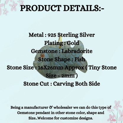 Labradorite Crystal Fish Pendant Artisan Carved Animal Charm for Necklaces, Bracelets & DIY Jewelry- Selling Per Piece