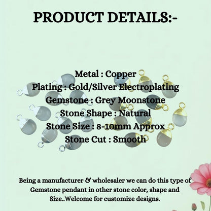 Natural Genuine Grey Moonstone Tumble Pendant 8–10mm Smooth Healing Crystal Gemstone Charm for Necklace Jewelry Making- Selling Per Piece