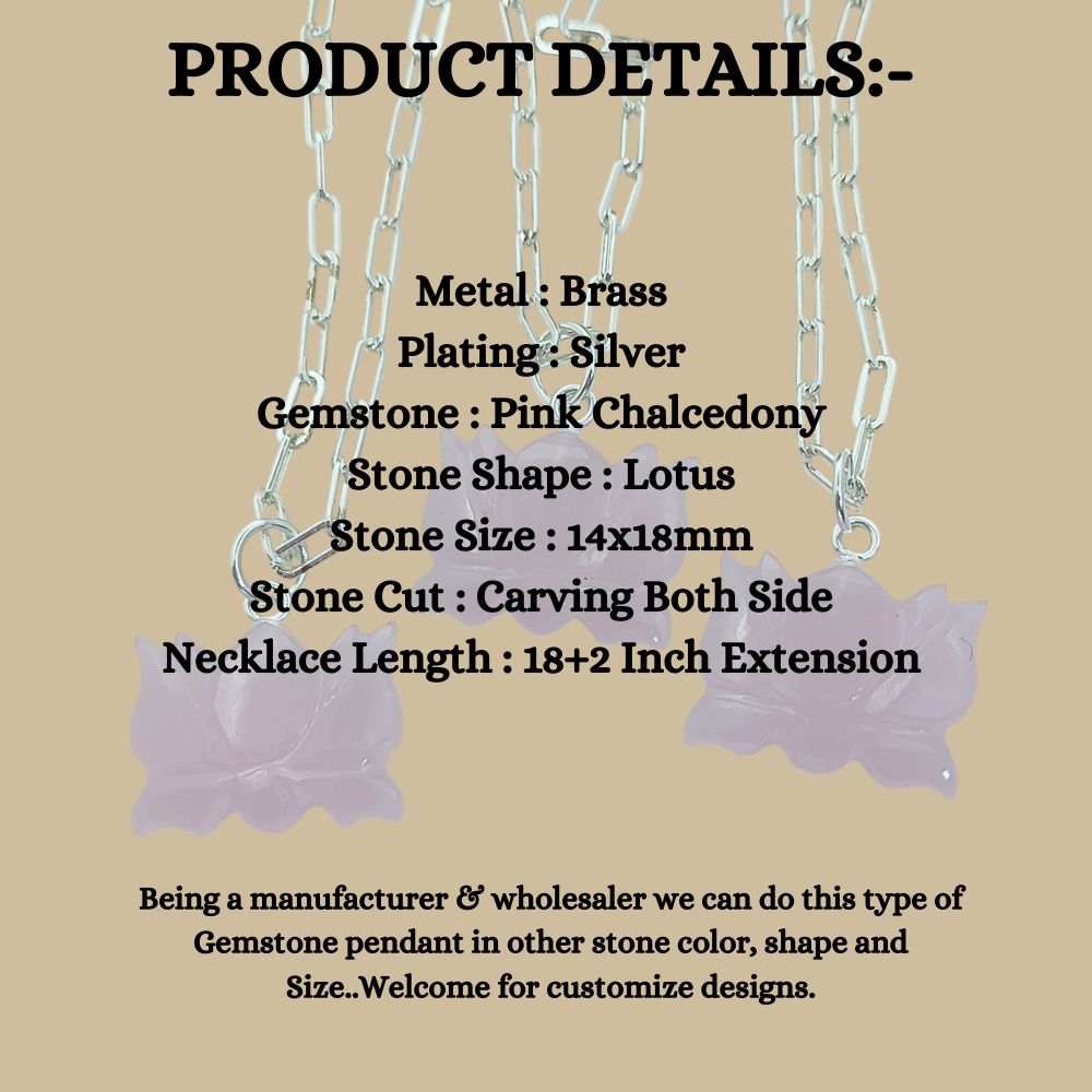 Handmade Pink Chalcedony Lotus Pendant Everyday Healing Necklace for Women- Selling Per Piece