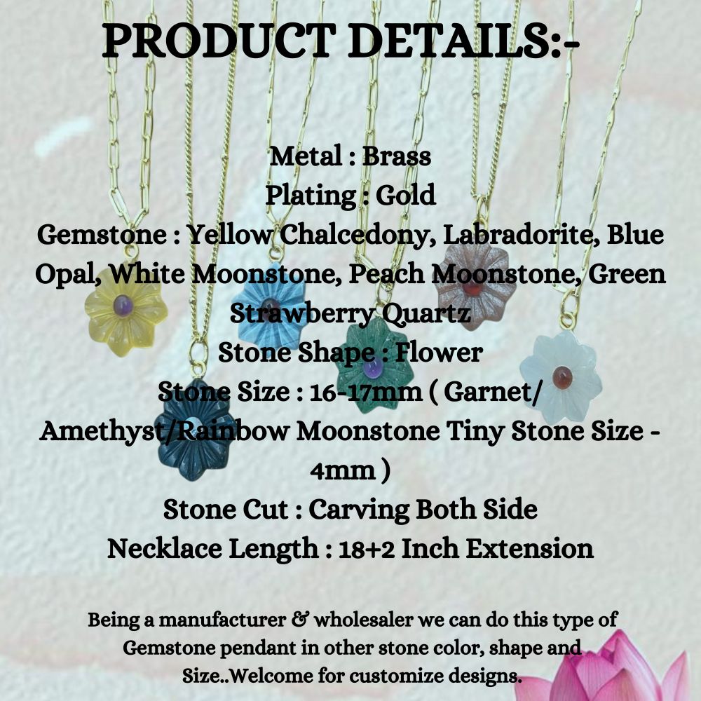 Handcarved Flower Gemstone Necklace Double Inlay Gemstone Pendant for Women Thanksgiving Jewelry Gift- Selling Per Piece