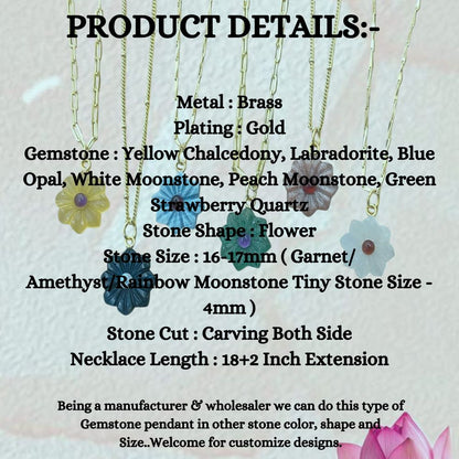 Handcarved Flower Gemstone Necklace Double Inlay Gemstone Pendant for Women Thanksgiving Jewelry Gift- Selling Per Piece