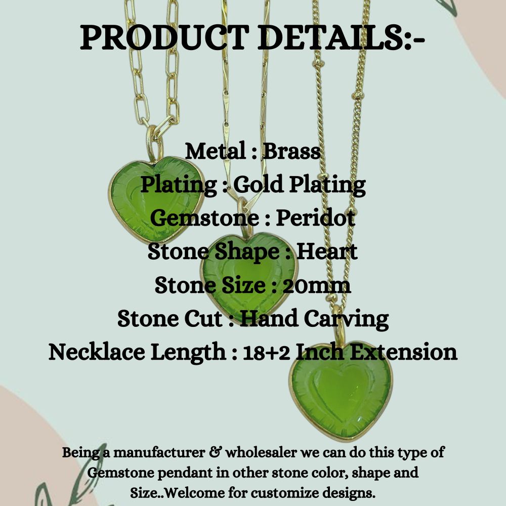 Dainty Heart Shape Peridot Necklace Handmade Gemstone Jewelry for Her- Selling Per Style