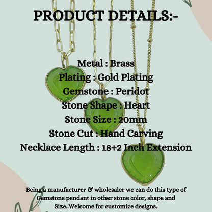 Dainty Heart Shape Peridot Necklace Handmade Gemstone Jewelry for Her- Selling Per Style