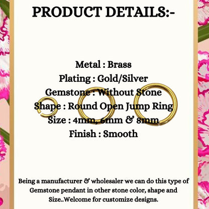 DIY Jewelry Findings Gold Plated Anti Tarnish Open Jump Rings, O Shape Connectors in 4mm, 6mm, 8mm for Handmade Jewelry Making- Selling By 50 Pcs Set