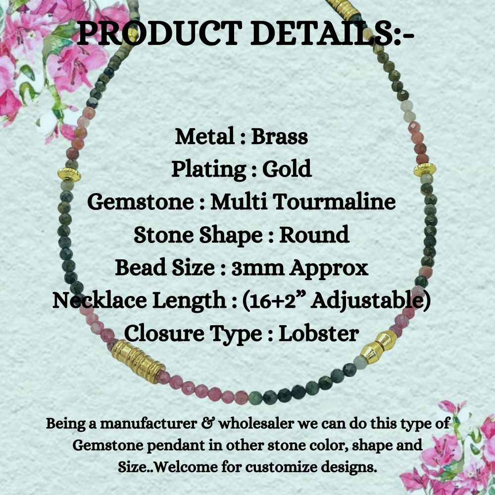 Multi Tourmaline Beaded Necklace Handmade Faceted Gemstone Beads with Gold Accents, Dainty Choker Necklace for Women- Selling Per Piece