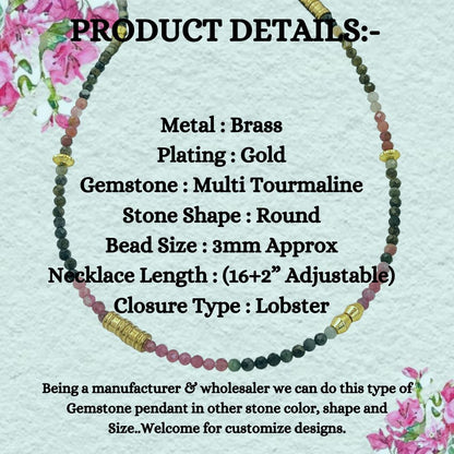 Multi Tourmaline Beaded Necklace Handmade Faceted Gemstone Beads with Gold Accents, Dainty Choker Necklace for Women- Selling Per Piece