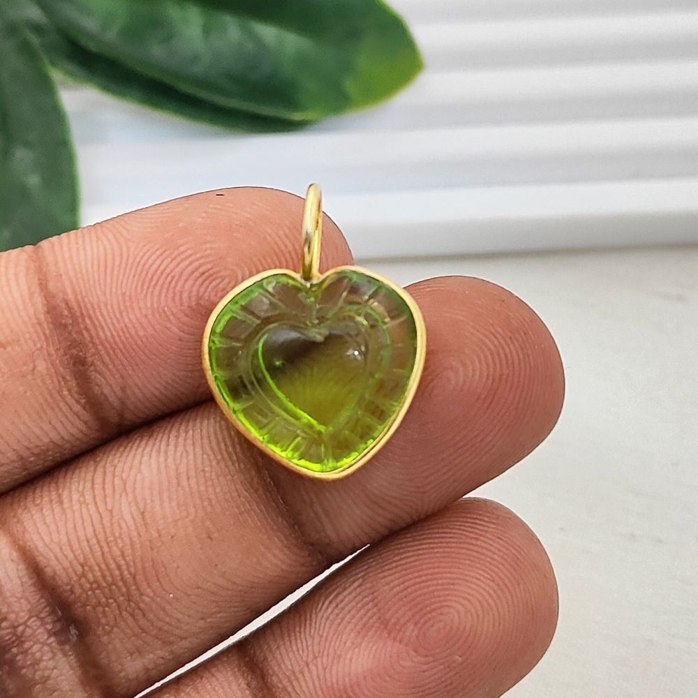 Handmade Peridot Quartz Heart Pendant Loving Heart Gemstone Charm in Gold Plated Silver August Birthstone Gift- Selling Per Piece